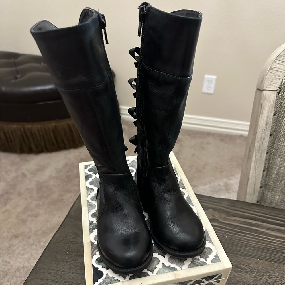 Gianni Bini Delia black leather bow detail knee boots size 7m baby/toddler